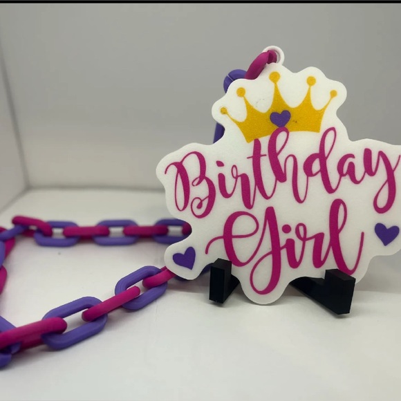 Birthday girl boy pink large chain thick plastic necklace pendant crown princess - Picture 8 of 9